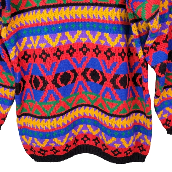 Jessica Robert's Vintage Ski Sweater Cosby Coogi Vibes Knit Geometric Sweater S - Picture 5 of 10